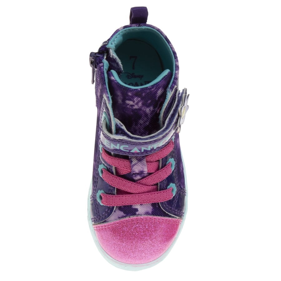 Disney Encanto Toddler Girls High Top Sneakers with 3 Multi Lights, Purple Blue, Size: 7