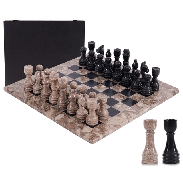 Juego de ajedrez Marble Range Oceanic & Black de 38 cm con caja de almacenamiento