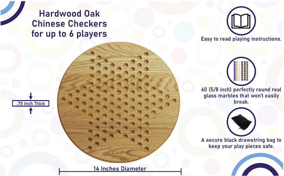 14 inch Solid Oak Wooden Chinese Checkers Board Game by Cauff
