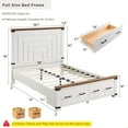 thumbnail image 2 of OKD Farmhouse Full Size Bed Frame w/ 54" Tall Geometric Headboard, Rustic Wood Platform Bed w/ 2 Large Storage Drawers, Wood Slats Support, Noise Free, No Box Spring Needed, Antique White, 2 of 6