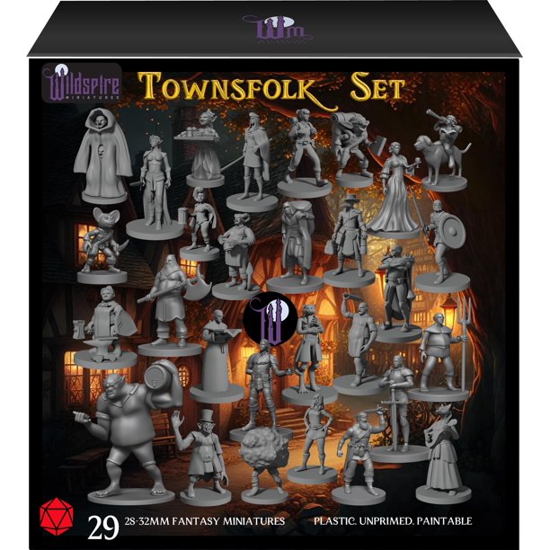 Set de miniaturas Newcombie Wildspire de habitantes del pueblo, 29 piezas, 28 mm