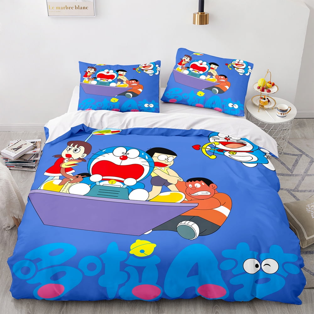 Doraemon Anime Bed Duvet Cover Set Anime Bedding Set for Two Full Set Large King Size Sasuke