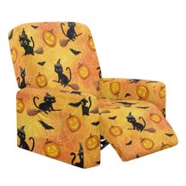Xixirimido Cats Pumpkin Cobweb Recliner Cover with Pockets Reclining Slipcover 4-Pieces Lazy Boy Recliner Armchair Cover for Recliner Halloween Furniture Protector for Kid Pet
