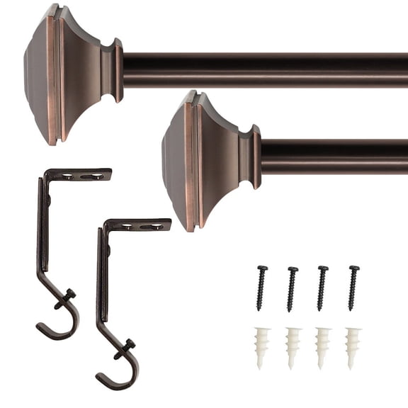 3/4" Drapery Single Curtain Rod Set with Square Finials_Oil Rubbed Bronze Brown - 36"-66"