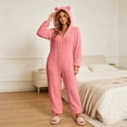 thumbnail image 4 of Karymi Women's Sleepwear Cable Knit Fleece Hooded Onesie Pajamas, Zip Front , Long Sleeve, Plush One Piece Loungewear, Cute Bear Ear Hood, Warm Winter Home Sleepwear, 4 of 9