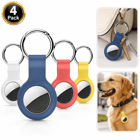 Air Tag Holder,Sherry 4 Pack Airtag Case Compatible with Apple AirTag 2021,Protective Air Tag Dog Collar Holder Anti-Lost Keychain,Silicone Airtag Accessories for Car Bag Key Luggage Tracing