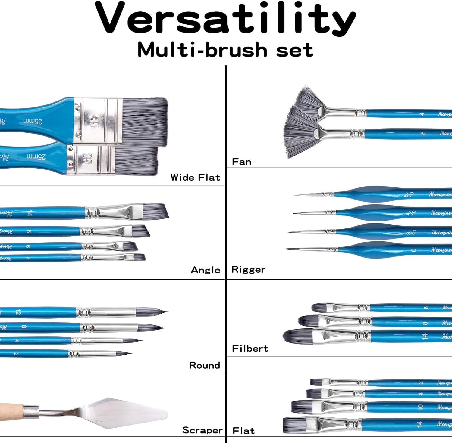 JJEAN-Professional Paint Brush Set 24 Pieces - Artist Oil Watercolor Acrylic Brushes with Birch Wood Handles & Palette Knife for Digital Art Face Painting