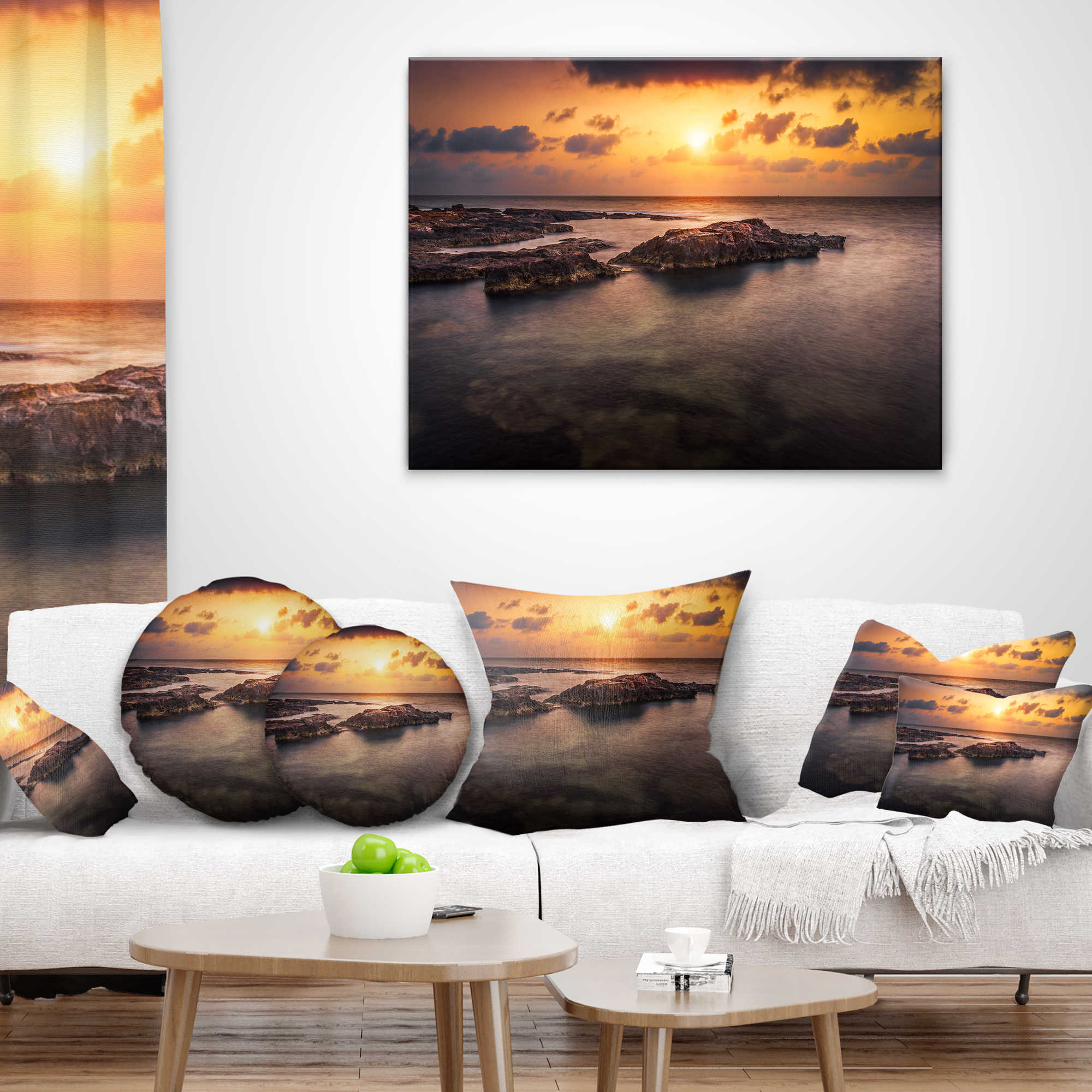 Designart Sunset over African Seashore - Oversized Beach Throw Pillow - 18x18