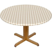 Round Fitted Tablecloth 52 Inch, Beige Gingham Round Fitted Tablecloth Fitted Tablecloth Water Resistant Spill Proof Table Covers Outdoor Tablecloth for Dining, Parties, Camping