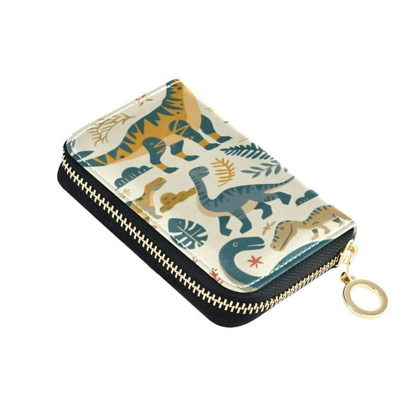 Leather Zipper Card Bag 4.7x3.1x0.8Inch Women's Card Bag Coin Purse Credit Card Bag Bank Card Bag Business Card Bag Coin Bag Green Dinosaur