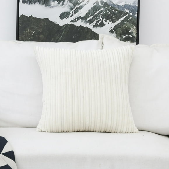 UGASA Decor Corduroy Striped Velvet Cushion Cover Velvet Pillow Covers for Sofa/Couch/Bedroom 1 Pack 20""x20""(50x50cm) Cream