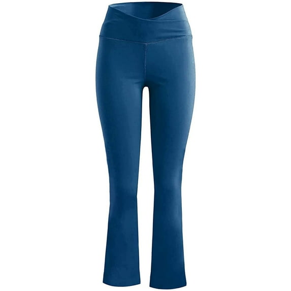 Genuiskids Yoga Pants for Women Crossover High Waisted Pants Tummy ControlSolid Color Yoga Flare Pants