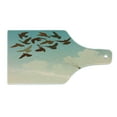 thumbnail image 2 of Birds Cutting Board, Silhouette of Boy Carried by Flying Pigeons Inspiration Follow Your Dreams Print Home, Tempered Glass Cutting and Serving Board, Wine Bottle Shape, Multicolor, by Ambesonne, 2 of 5