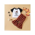 thumbnail image 2 of Wassery Halloween Baby Boy Clothes 6M 12M 24M 3T 4T 5T Toddler Kids Outfits Long Sleeve Letter Pumpkin Print T-Shirt Top Plaid Flare Pants Casual Fall Outfit 0-18M, 2 of 9
