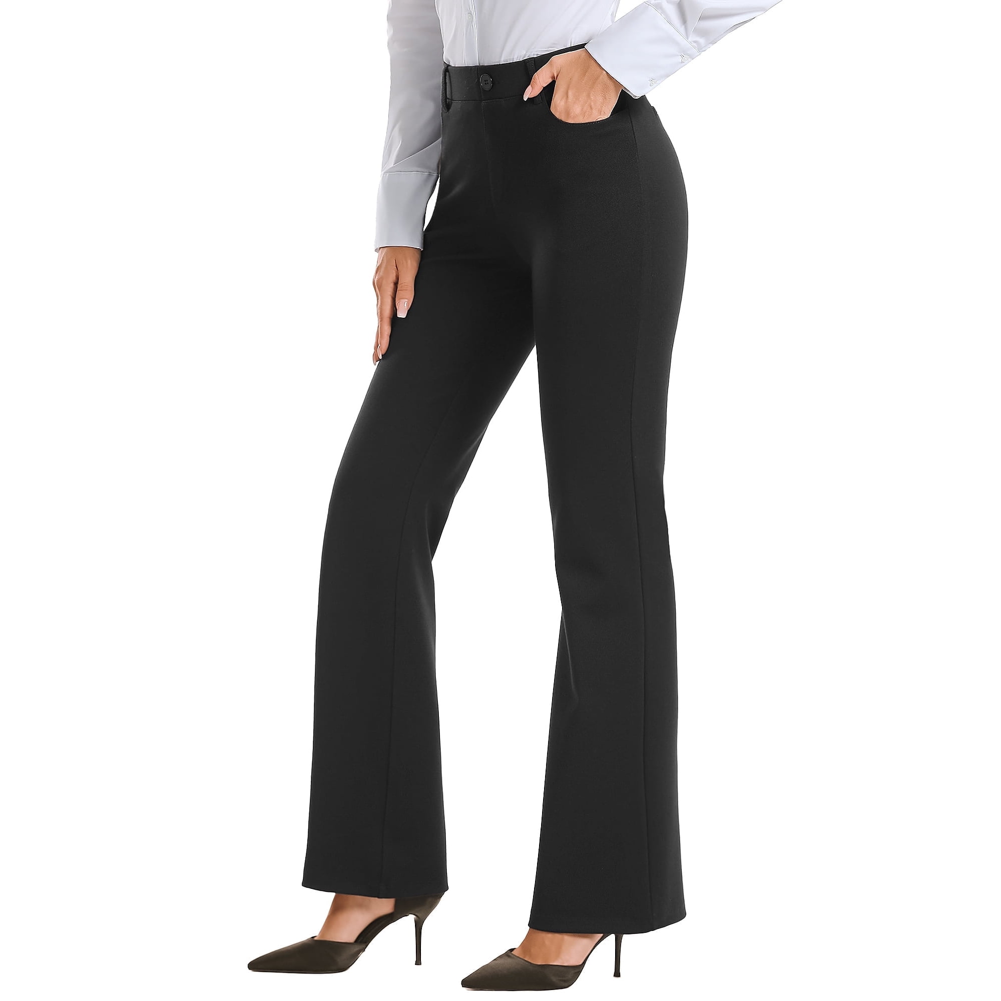 Stelle Women's Bootcut Dress Pants Business Casual Office Slacks with Pockets,High Waisted Workout Bootleg Pants Button Closure Tummy Control Office Work Yoga Lounge Pants,XS-XXL Black