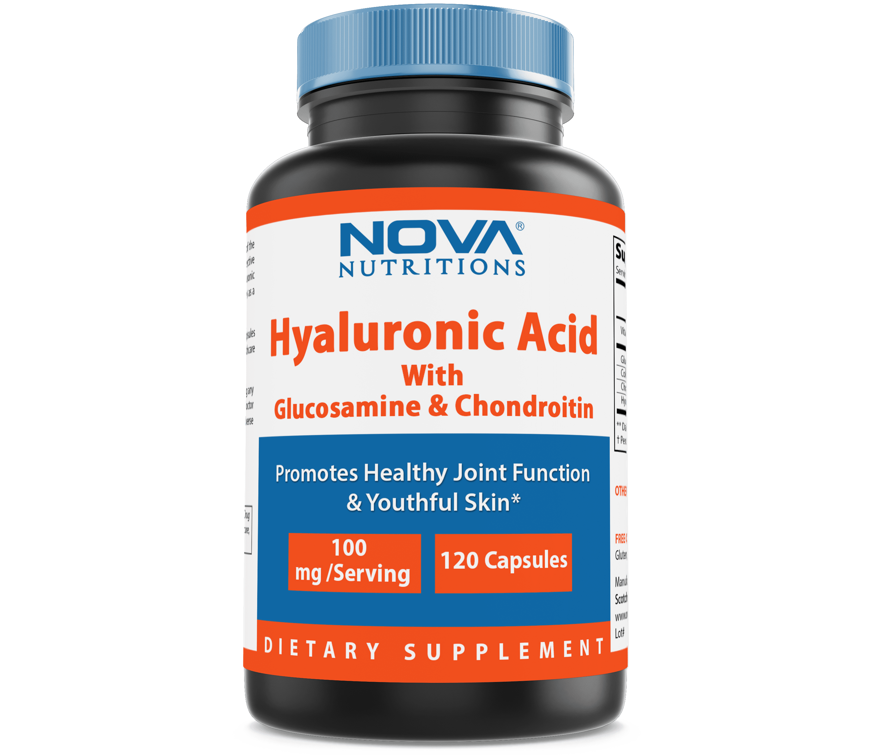 Nova Nutritions Hyaluronic Acid with Glucosamine Chondroitin 100mg per serving 120 Capsules