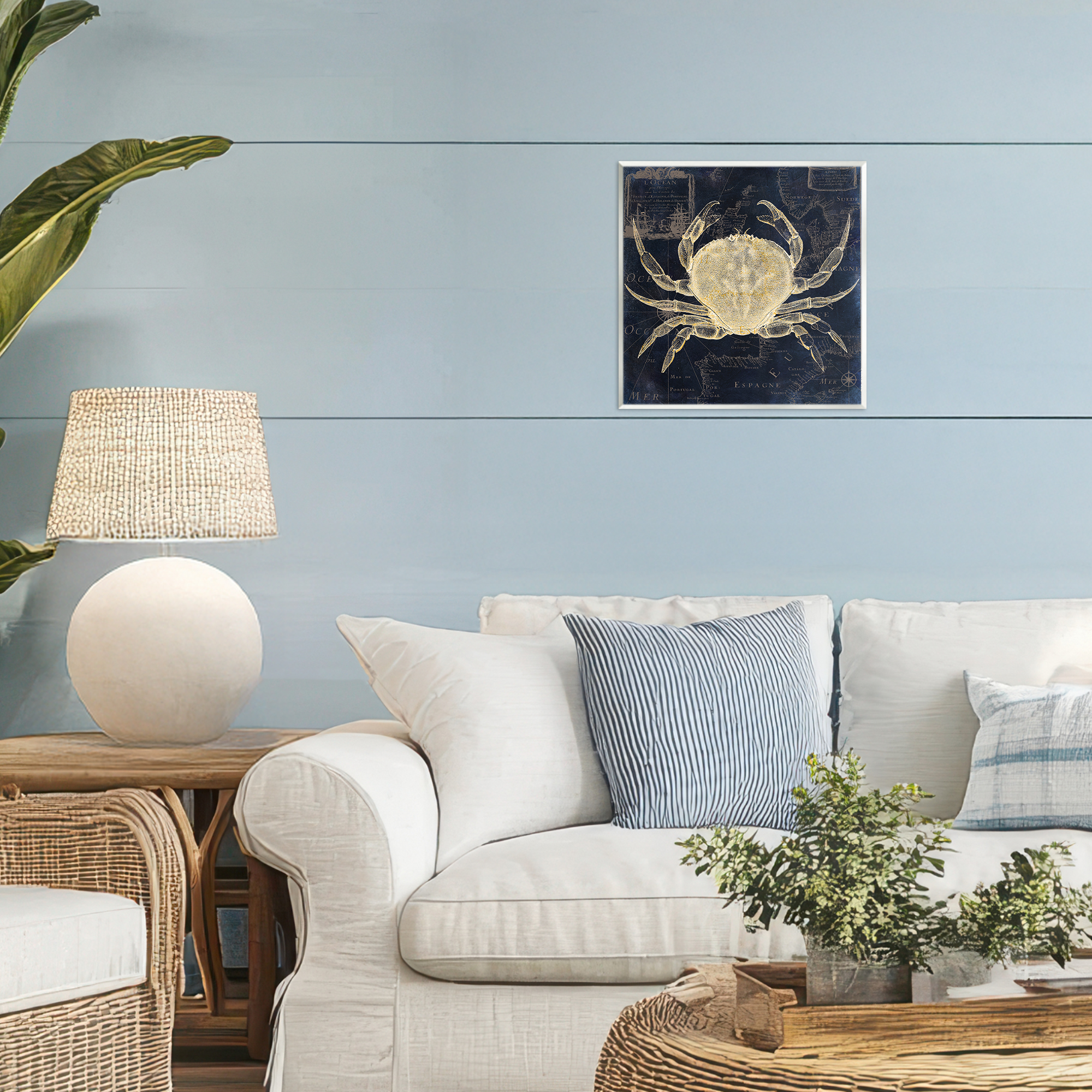 Crab Contour over Map Wall Plaque Art, design by Sasha