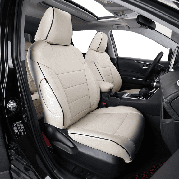 EKR Custom Fit Maverick Car Seat Covers for Ford Maverick 2022-2026 & Maverick Hybrid 2022-2025 XLT, Lariat (Rear backrest With Armrest)-Full Set Waterproof Faux Leather Auto Seat Covers(Beige)
