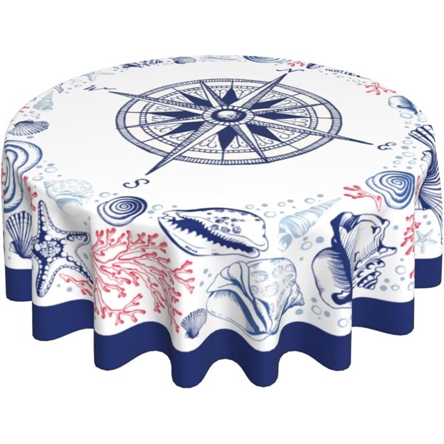 Nappe Ronde de Mer Nautique 60 Pouces Lavable Réutilisable Décoration Housse de Table pour Cuisine Fête
