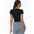 thumbnail image 6 of 3-pack Black Women's Square Neck Short Sleeve T Shirts Double Lined Basic Tee Slim Fit Tops, 6 of 6