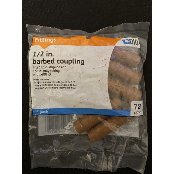 Coupling Drip Irrigation Fittings 1/2” Barbed Drip Line Coupler (1) 5 Packs
