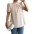 thumbnail image 3 of Women'S Summer Boho Shirt Short Sleeve Frill Trim Mock Neck Floral Solid 2025 Casual Blouses Shirts Tops Khaki XL, 3 of 8