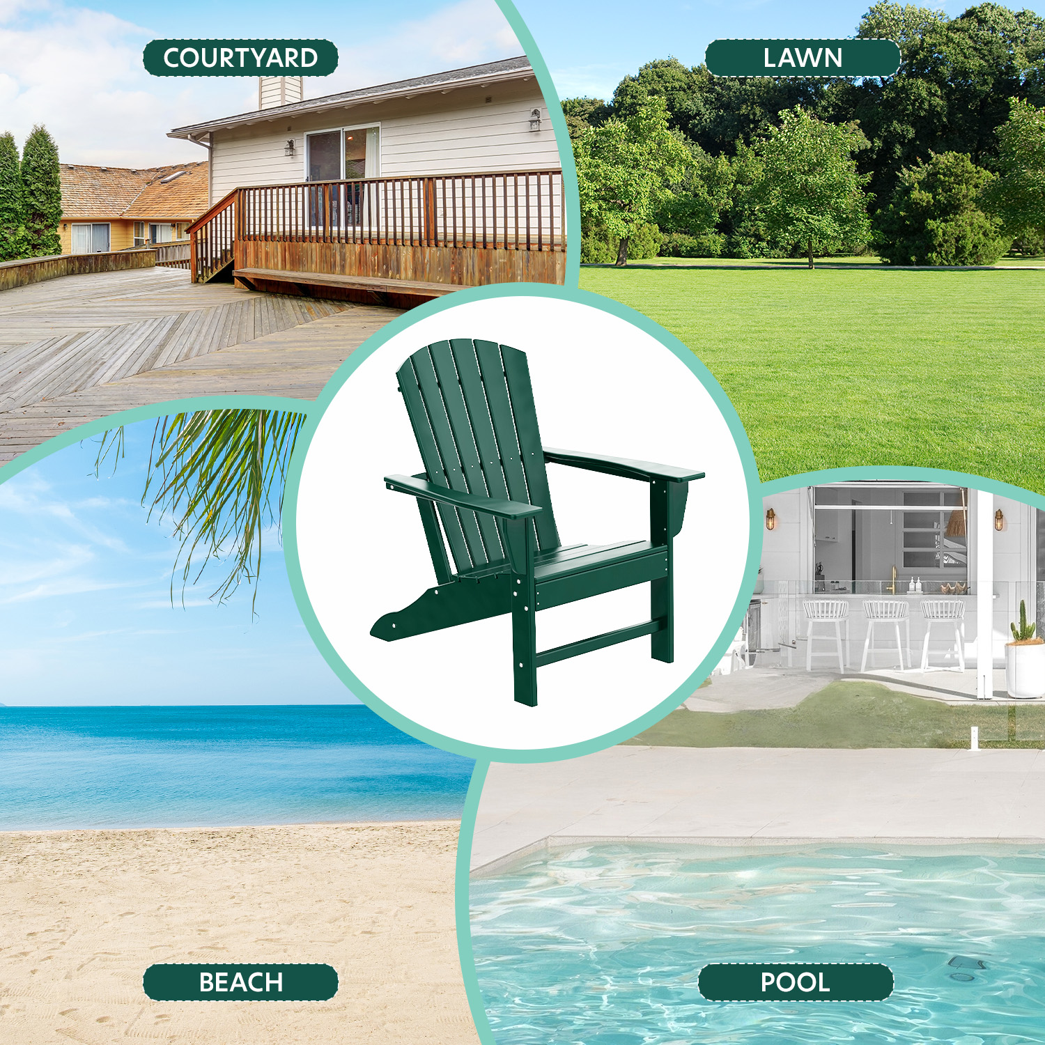 Hidpriva Adirondack Chairs, HDPE Weather Resistant Outdoor Chair w/ 400LBS Capacity for Patio, Garden and Fire Pit,Forest