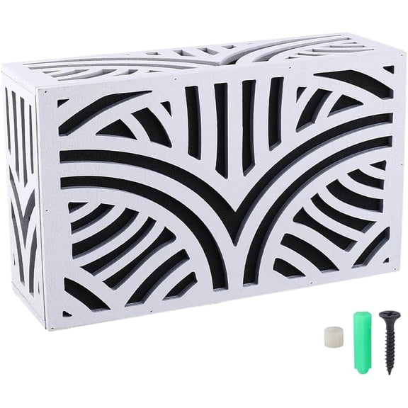 White Doorbell Chime Cover Large Doorbell Cover Box Abstract Stripe Pattern Wooden Rectangle Decorative Case Easy to Install