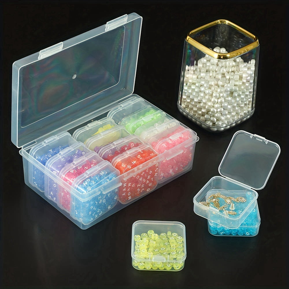 3sets Plastic Craft Organizer Case sets 12 Grids Bead Containers Rectangle Clear 17x11x6cm Small box: 5.5x5.5x2cm DIY