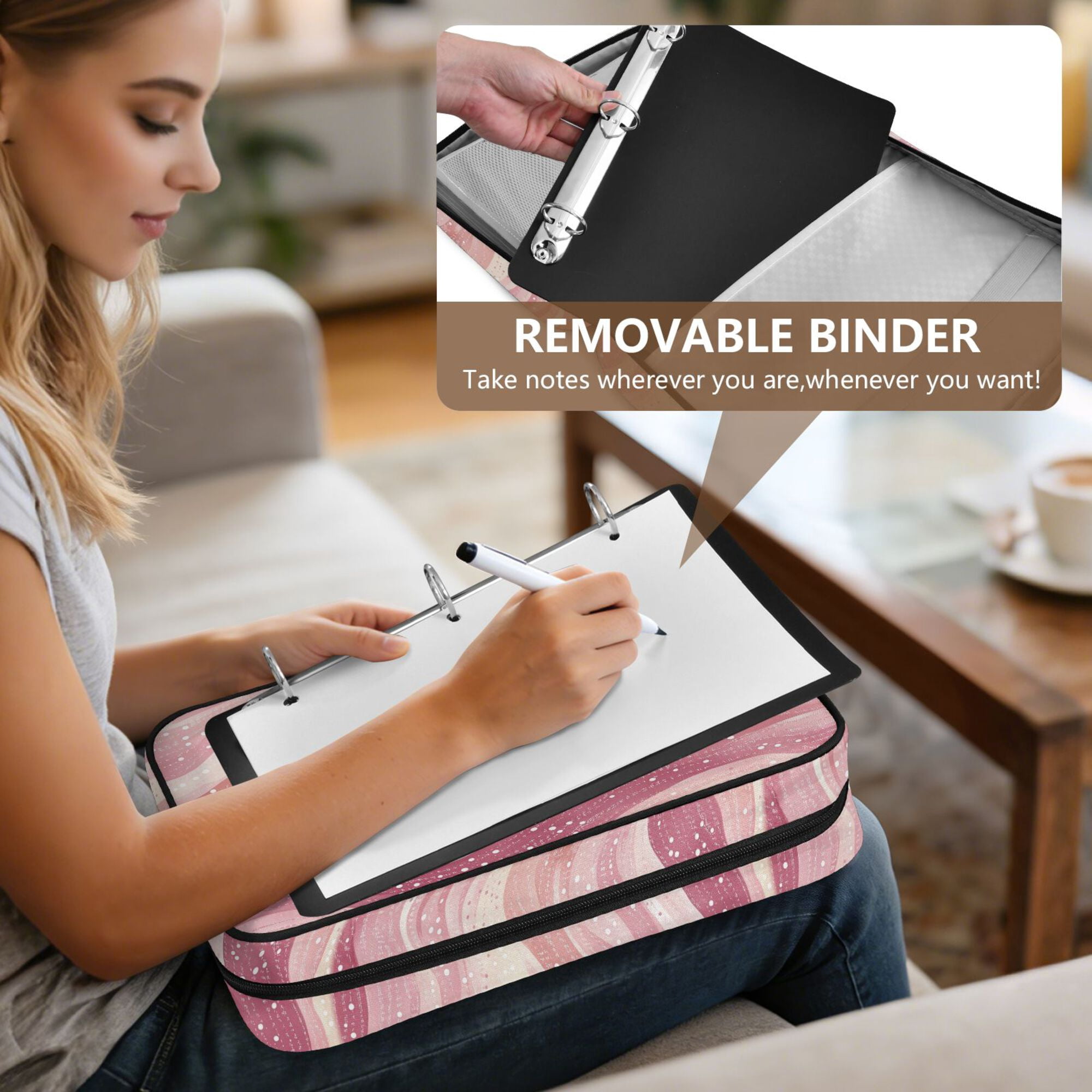 FORMRS Accordion File Folder A4 Size 7-Pocket Expanding Document Organizer Bag with 3 Ring Binder, Soft Brown Pattern