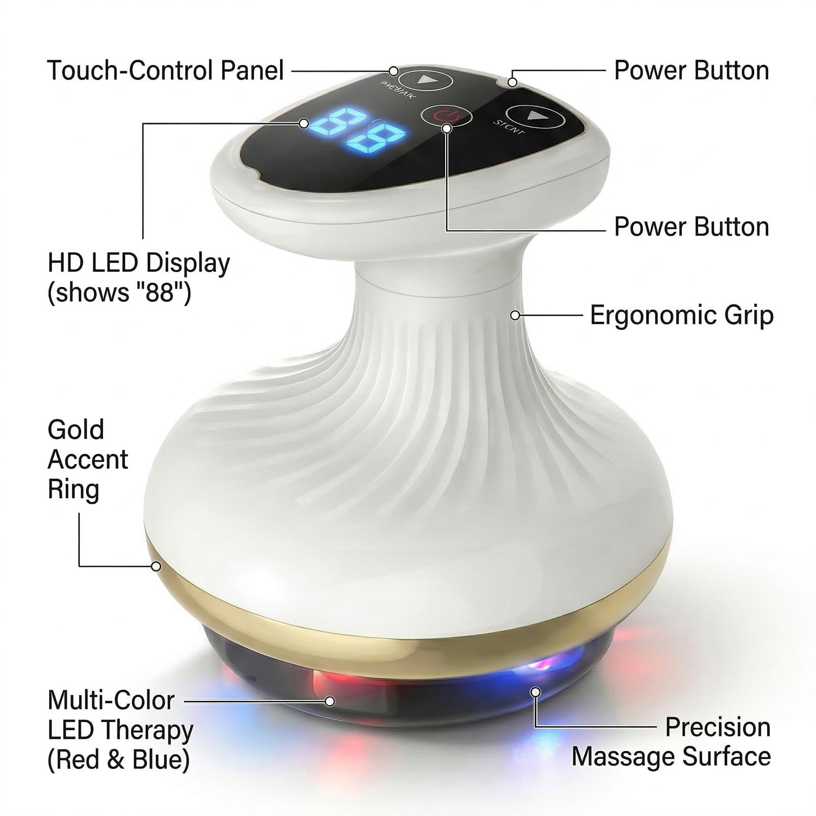 Circuvia Suction Massager, 4-in-1 Body Massager with LED Light & Vibration, 9 Adjustable Intensity Levels, Rechargeable Portable Deep Tissue Massager for Muscle Relief & Skin Firming