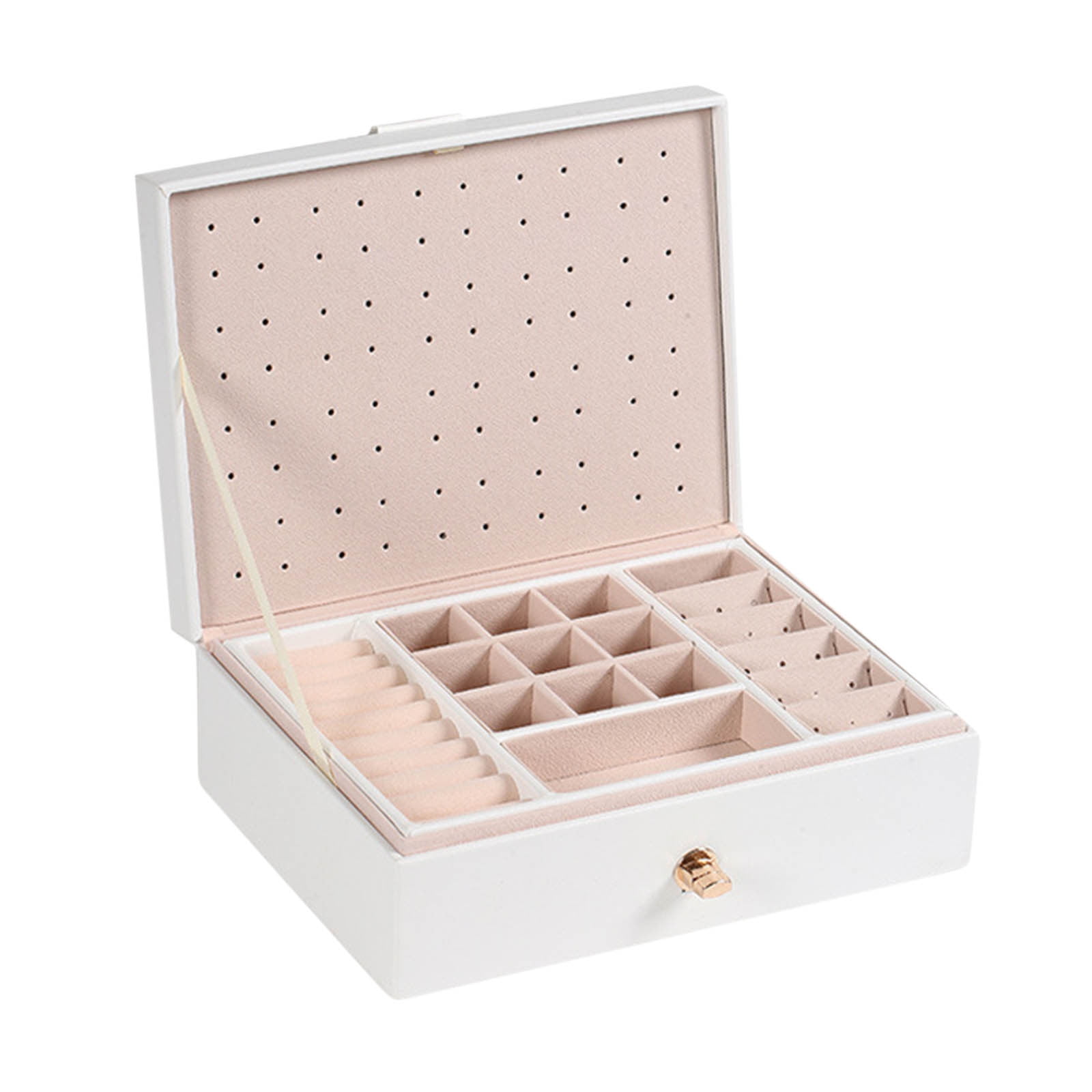 Homing 50 Slots Earring Organizer Box with 8 Necklace Hooks, Birthday and Christmas Gifts, Classic 2 Trays Faux Leather Women Jewelry Storage Case