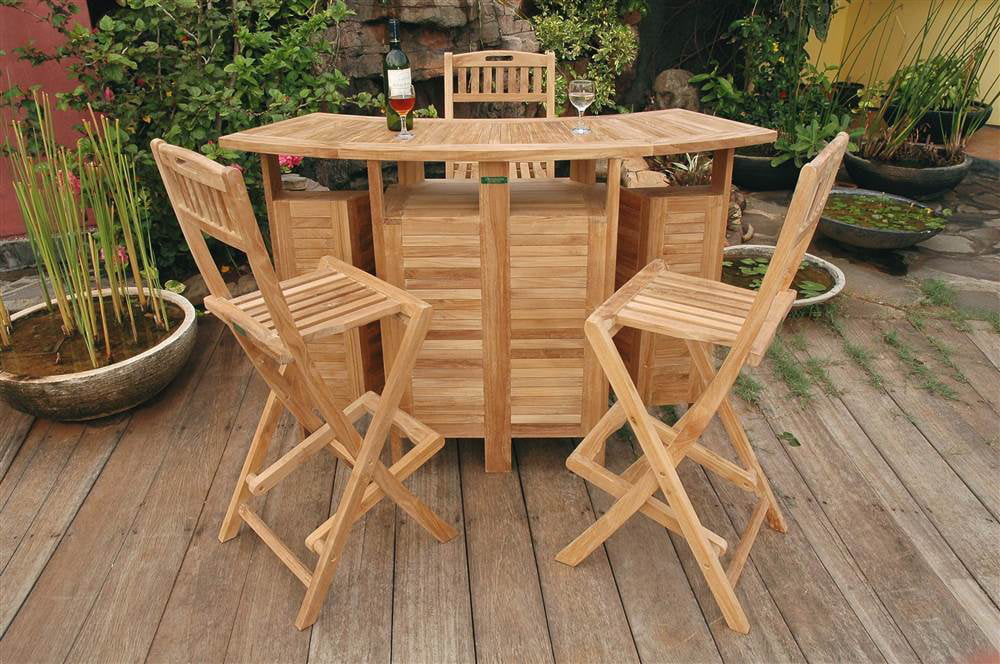 Wooden Foldable Bar Table and Stools Set Garden Furniture Bar Stools Set of 2