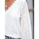 thumbnail image 4 of Blusas de mujer con escote en V, encaje festoneado, mangas largas de encaje, puños con banda, camisa elegante y chic, color blanco，yo, 4 of 5