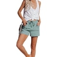 thumbnail image 1 of Orqqct Women Linen Solid Drawstring Pockets Flax Casual Shorts, 1 of 5
