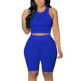 thumbnail image 2 of Edvintorg Workout Sets for Women 2 Piece Women Solid Two Piece Outfits Summer Sleeveless Round Neck Tops Shorts Set Gym Set Women Blue M, 2 of 5