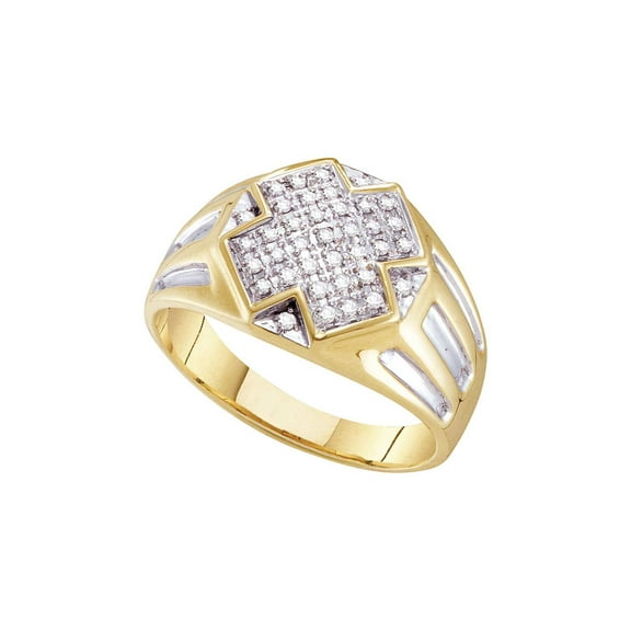 FB Jewels 10kt Yellow Two-tone Gold Mens Round Diamond Cross Cluster Ring 1/4 Cttw Size 8
