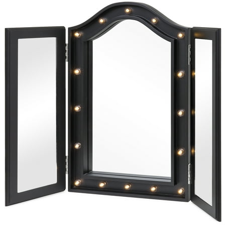 Best Choice Products Lighted Tabletop Tri-Fold Vanity Mirror w/ LED Lights - (Best Markers For Mirrors)