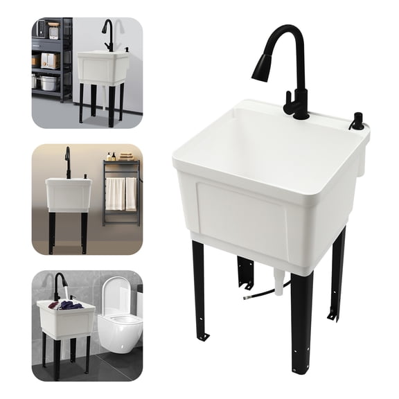 Modern Laundry Sink W/ Pull Down Faucet Laundry Tub Freestanding Wash Station for Restaurants, Laundries