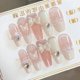 thumbnail image 1 of Uñas postizas de bailarina francesa para manualidades, uñas de Stiletto de cubierta completa, dibujos animados, lindo lazo de boda rosa, Diamante largo, ataúd, 1 of 4