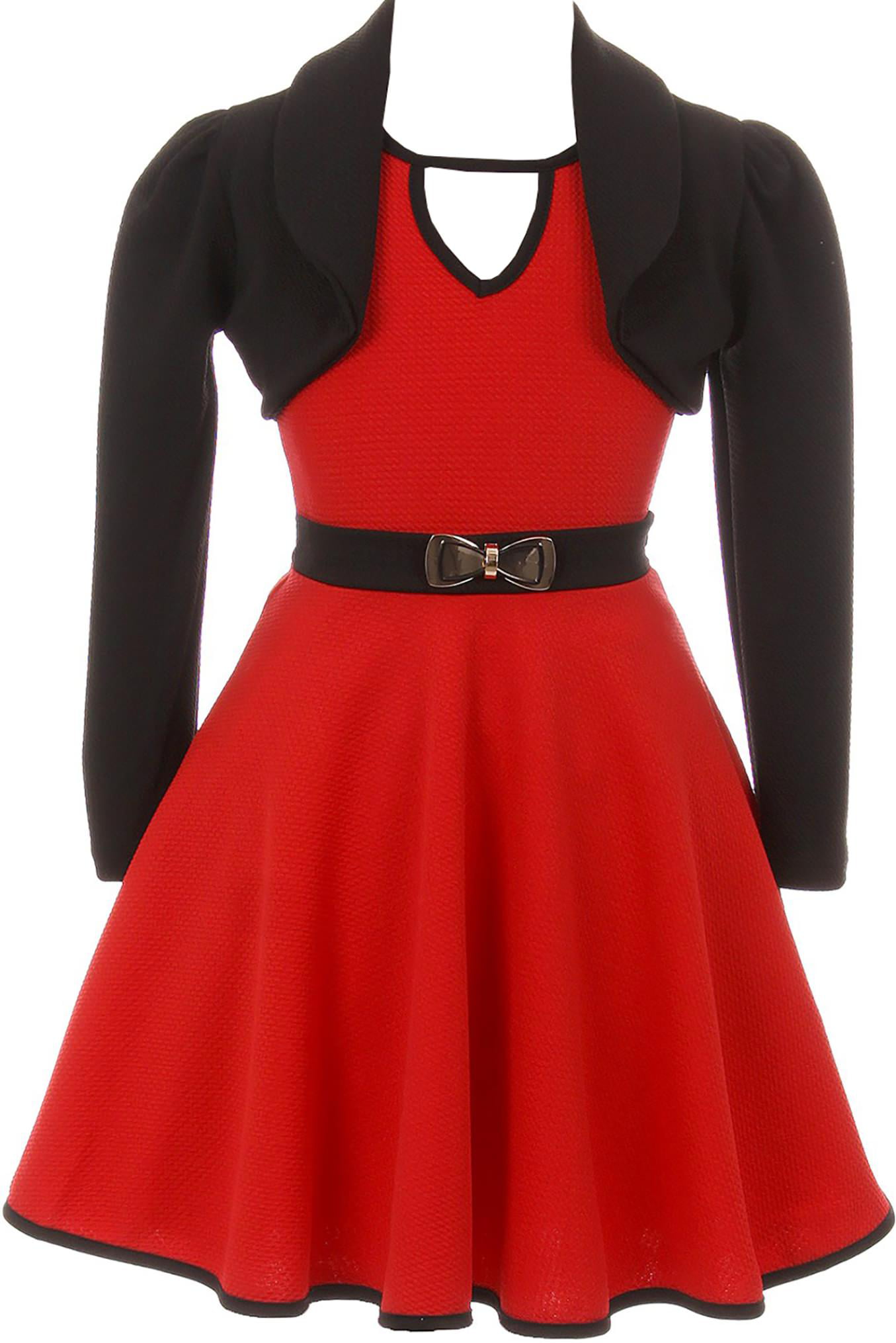 Apple Red Short Sleeves Holiday Flower Girl Dress 2 Pcs Bolero Jacket 2 4 6 8 10 