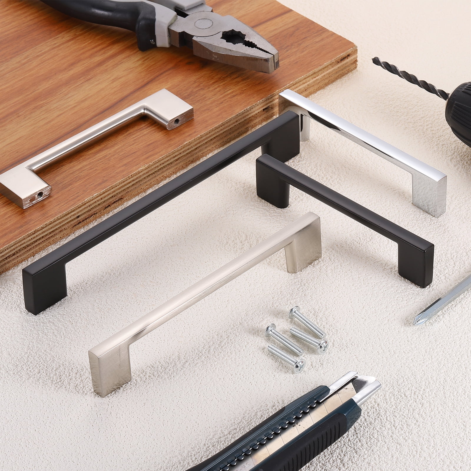 Drawer Pulls, 6Pcs 6" - Aluminum Alloy Kitchen Cabinet Handles, Rectangle Furniture Hardware Solid Handles for Wardrobe Cupboard (Chrome)