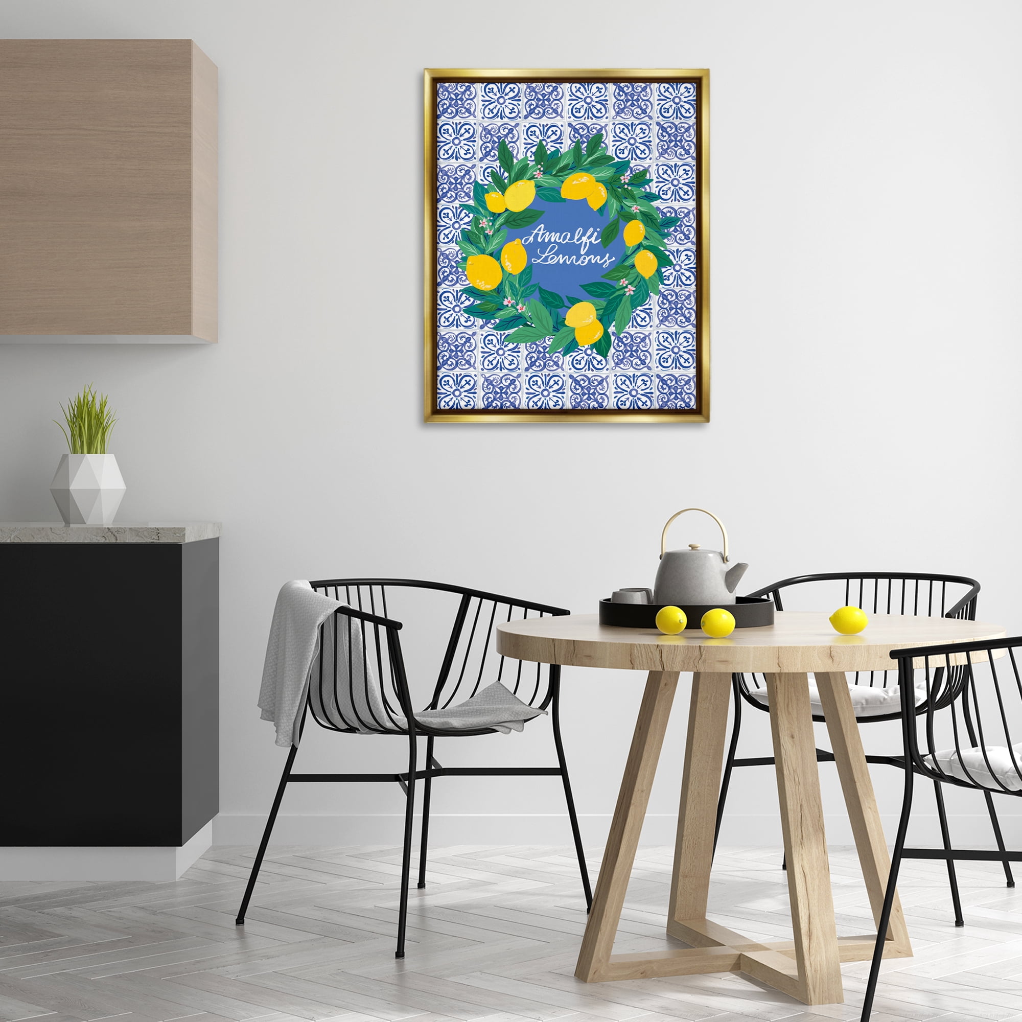 Stupell Industries Amalfi Lemons on Tile Food & Beverage Painting Gold Floater Framed Canvas Art Print Wall Art, 25 x 31