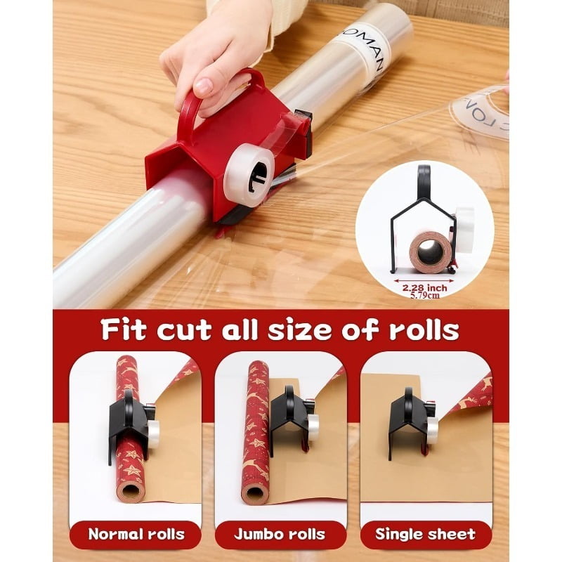 2 Pack Wrapping Paper Cutter & Tape Dispenser Dual Use, Gift Wrap Cutter Tool for Rolls Paper with 4 Tapes for Christmas Birthday Paper Trimmers