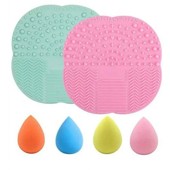 Set of 6, Silicone Makeup Brush Cleaning Mat and Makeup Sponge, findTop 2 PCS Makeup Brush Cleaner Pad and 4 PCS Foundation Blending Sponge (Assorted Colors)