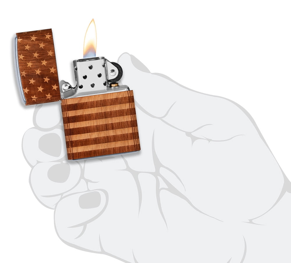 Zippo Woodchuck USA American Flag Wrap Street Chrome Pocket Lighter