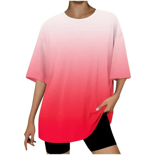 Dealovy T-Shirts Oversize pour Femmes Manches Courtes Col Rond Été Décontracté Dégradé Confortable