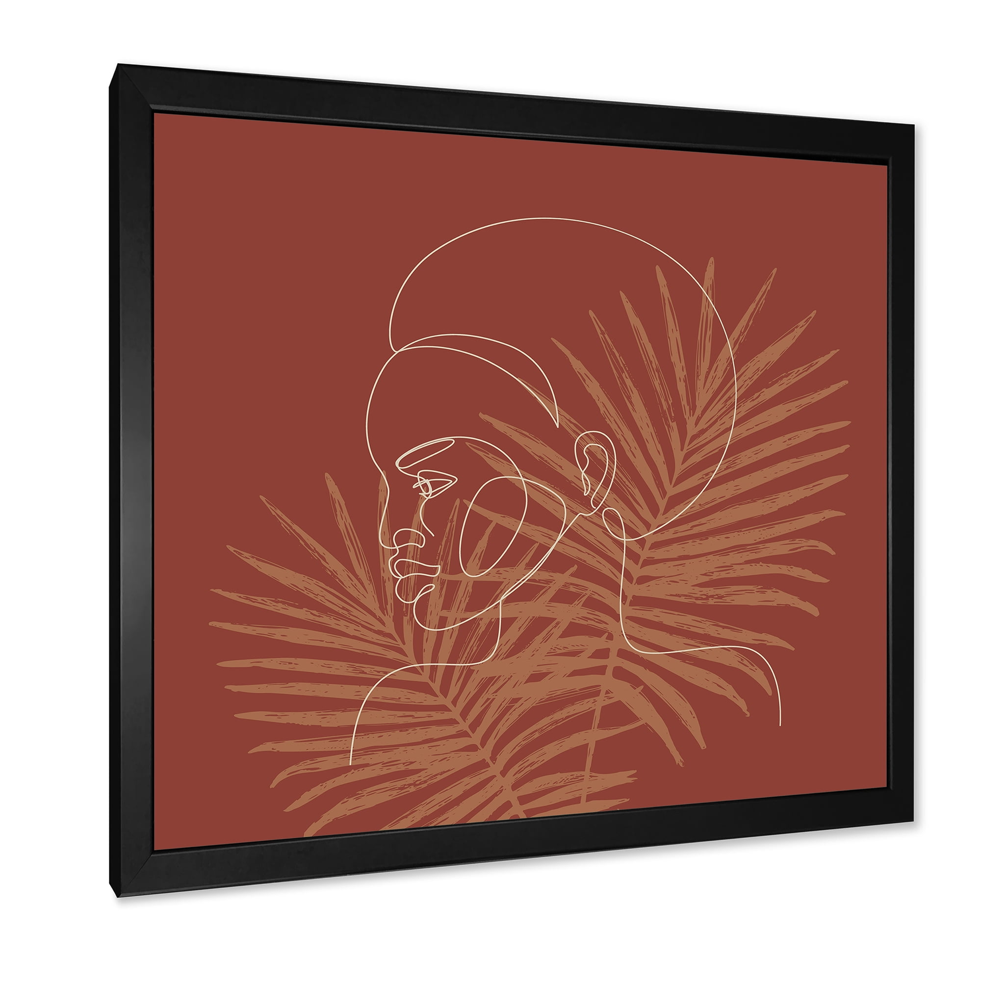 Designart 'Sillhouette of Afro American Woman on Palm Leaves' Modern Framed Art Print