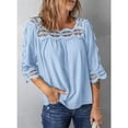 thumbnail image 3 of Camisetas de verano de Color puro con puños de hombro y cuello cuadrado de encaje para mujer, 3 of 6