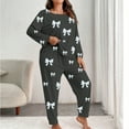 thumbnail image 2 of CHUMUD Womens Plus Size 2 Piece Pajama Sets Long Sleeve Crew Neck Tops and Pants Soft Bow Sleepwear Casual Nightwear Pjs Lounge Set, 2 of 5